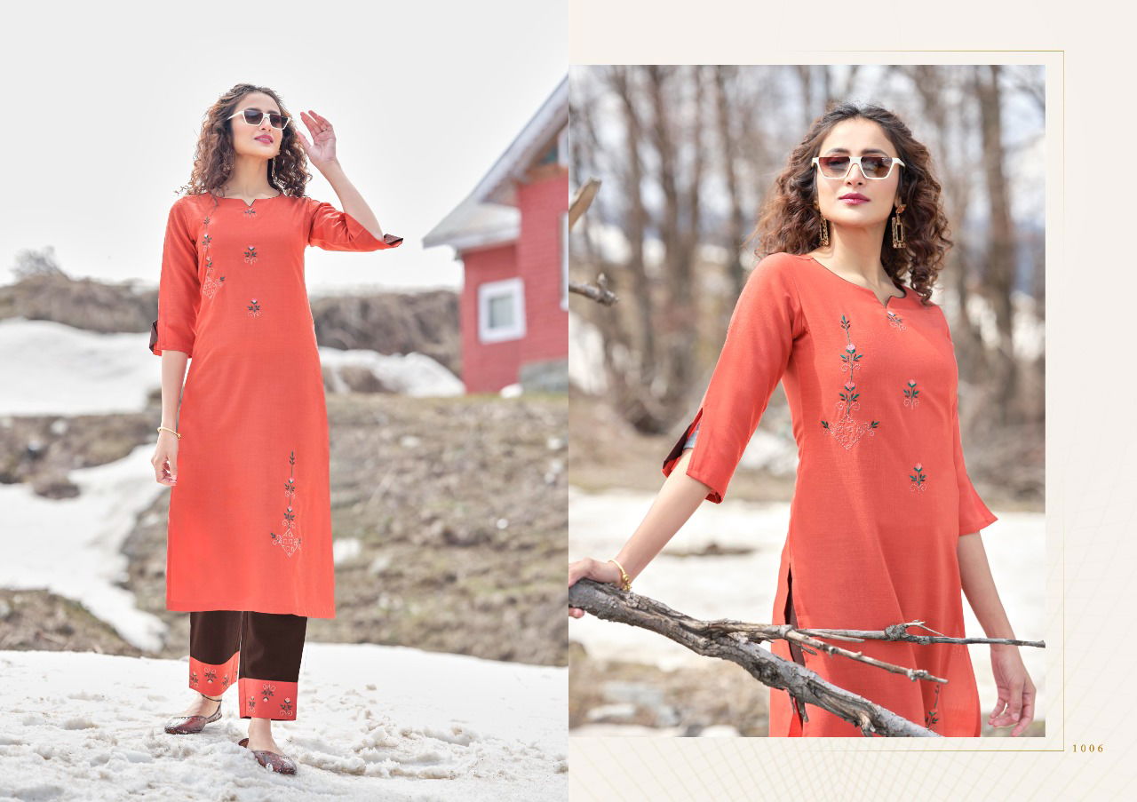 Shubh Allen Fancy Ethnic Wear Cotton Embroidery Kurti With Bottom Collection